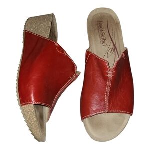 Josef Seibel* Meike* Leather* Cork  Wedge* Slide Sandal* Red* Sz US 9.5/EU 41